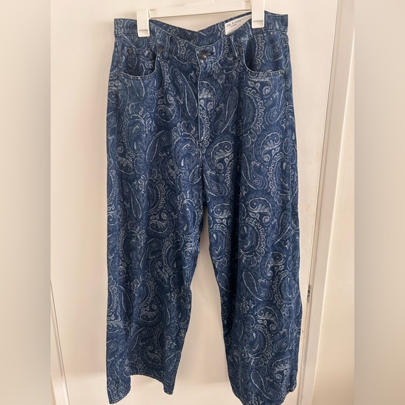 rag & bone Denim - rag & bone Blue Paisley Wide Leg Jeans
